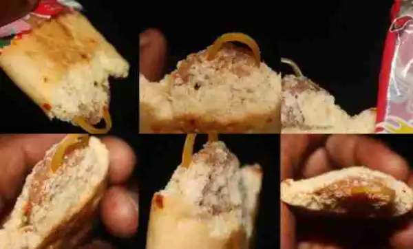 Nigerian Man Cries Out After Finding Rubber Band Inside A Sausage Roll He Bought In Lagos (Pics)